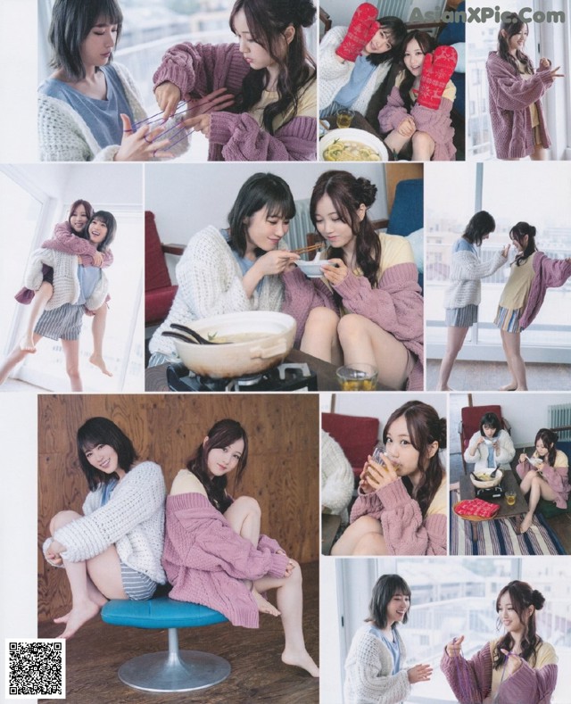 A collage of photos of a group of young women eating food.